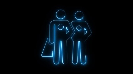 Neon blue outline figures standing side by side with one person holding a cape like shape and the other with hands on - Powered by Adobe