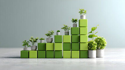 Green plants growing on stacked environmental investment chart