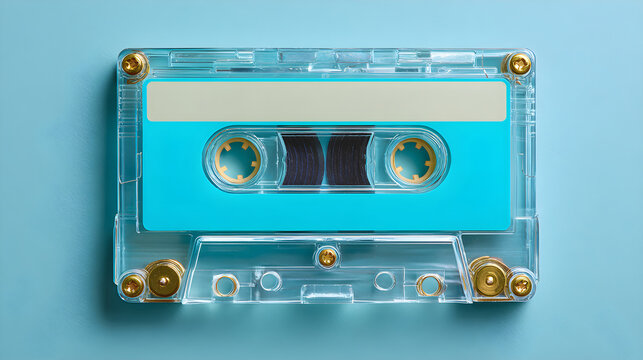Cassette tape on blue background reviving retro music