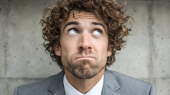 Confused young businessman thinking and planning strategy