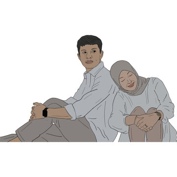 Illustration of couple love prewedding photo