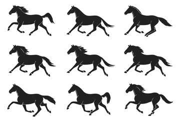 Horse running silhouette pack isolated on white background