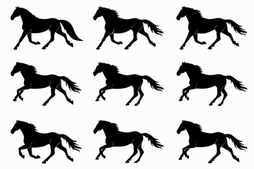 set of Horse running silhouette vector illustration  