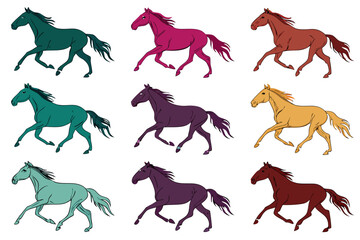 set of Horse running silhouette vector illustration  isolated on white background