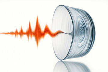 A sound wave distorting a glass glass. Space for text.