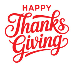 Happy Thanksgiving calligraphy elegant lettering in red for holiday greeting cards and festive designs