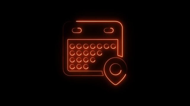 Neon calendar marker glowing orange on black background representing appointment scheduling event planning date