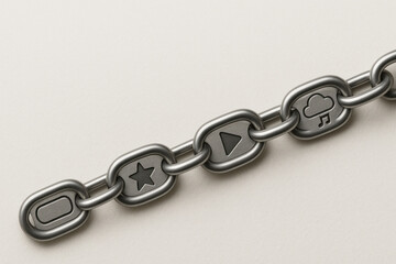 Obraz premium Metal chain with multimedia icons. Space for text.