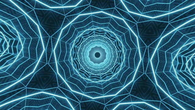 Abstract neon light lines forming kaleidoscope pattern, vibrant glowing symmetry background for music visuals, VJ loops, animation, motion graphics and digital design