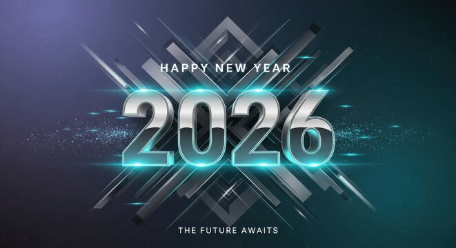 A Digital Poster For New Year's 2026 With A Sleek And Futuristic Design