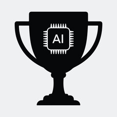 Silhouette AI trophy cup artificial intelligence award vector illustration
