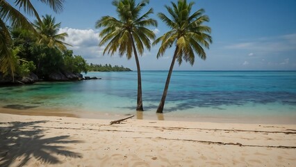 Beach Scene with Palm Trees and Turquoise Ocean Water