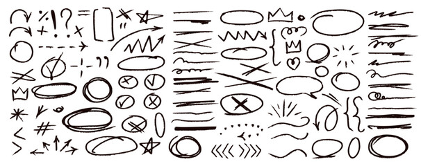 Abstract pencil numbers with spark arrows and x marks star number asterisk cross crown emphasis.