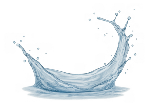 Water splash liquid crown creating wave motion and falling drops, transparent background for design elements