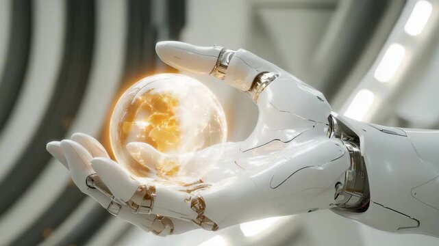 ロボットハンドと輝く球体