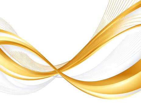 Flowing abstract design with golden, white and grey curves on white background - Powered by Adobe