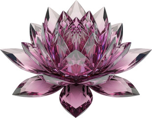 A Beautifully Rendered Digital Artwork Depicts A Translucent Pink Crystal Lotus Flower With Faceted Petals Reflecting Light Set Against A Solid Transparent Background Gem Jewel