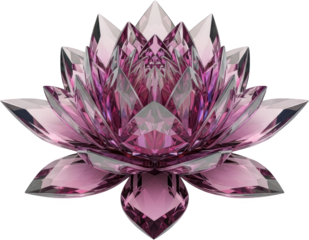 A Beautifully Rendered Digital Artwork Depicts A Translucent Pink Crystal Lotus Flower With Faceted Petals Reflecting Light Set Against A Solid Transparent Background Gem Jewel