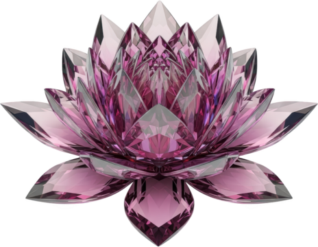A Beautifully Rendered Digital Artwork Depicts A Translucent Pink Crystal Lotus Flower With Faceted Petals Reflecting Light Set Against A Solid Transparent Background Gem Jewel