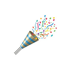 Party popper with confetti isolated on transparent background for celebration design