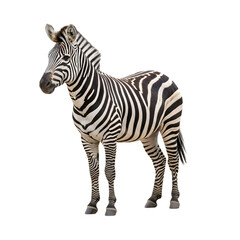 Full body zebra standing profile isolated on transparent background