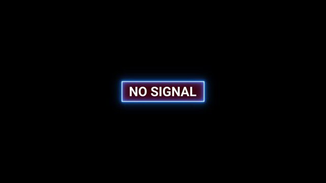 Glowing Blue Neon Rectangular Sign Displaying NOSIGNAL Text on Black Background no signal loss