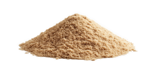 A pile of light brown powder isolated on transparent background, showcasing its texture, color, and form, ideal for culinary, cosmetic, or industrial applications