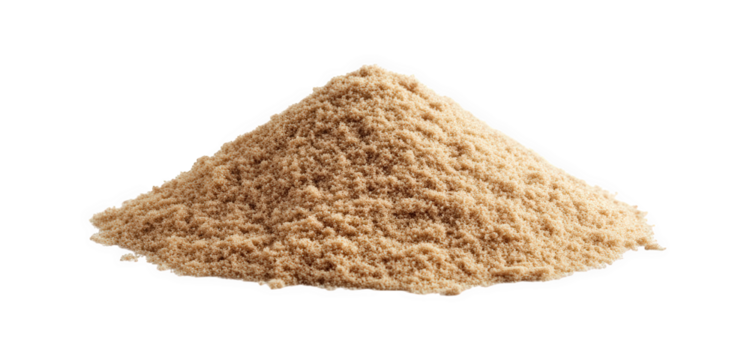 A pile of light brown powder isolated on transparent background, showcasing its texture, color, and form, ideal for culinary, cosmetic, or industrial applications