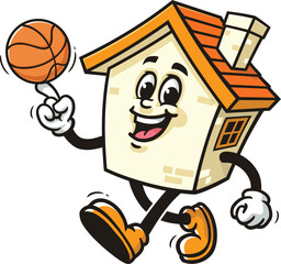 Cartoon house mascot playing basketball © Magic Pen