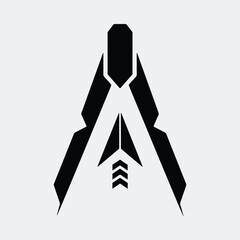 Silhouette futuristic spacecraft logo design conceptual black and white vector illustration
