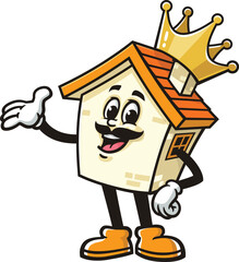 Cartoon house king mascot wearing a crown