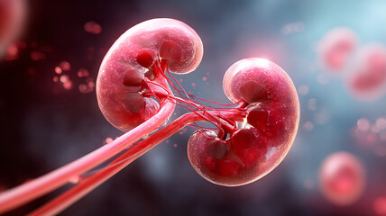 Anatomy of Human Kidneys with Blood Vessels and Arteries, Medical Illustration