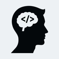 Silhouette head with code thinking process in brain vector illustration