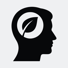 Silhouette head with leaf inside brain creative mind vector illustration
