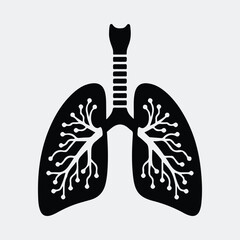 Silhouette human lungs with bronchioles respiratory system vector illustration