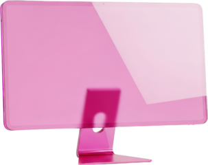 A modern pink all in one computer viewed from the back showcasing a sleek minimalist design and a transparent pink casing with a metallic stand Technology Allinone Display