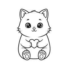 Obraz premium “A sweet baby cat holding a small heart, simple outline art, no background, no textures, clean coloring-page style.”
