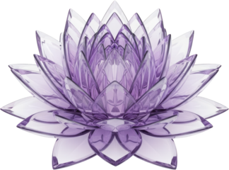 Detailed 3D Render Of A Translucent Purple Lotus Flower Constructed From Faceted Crystal Petals Lotus Bloom With Elegant Layers And Intricate Geometric Patterns Isolated On A Transparent Background
