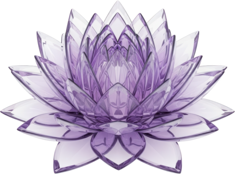 Detailed 3D Render Of A Translucent Purple Lotus Flower Constructed From Faceted Crystal Petals Lotus Bloom With Elegant Layers And Intricate Geometric Patterns Isolated On A Transparent Background
