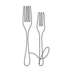 Knife and fork continuous single line outline vector art drawing and simple one line design, 
Elegant continuous one line drawing vector illustration of a plate fork and knife.