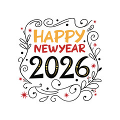 Happy New Year 2026 Typography Greeting Card Illustration