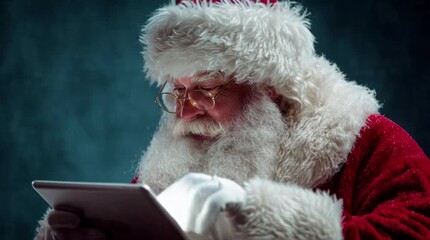 Santa claus using a tablet computer to check his naughty and nice list - Powered by Adobe