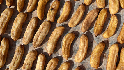 Dried bananas texture background pattern.