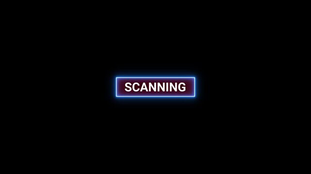 Glowing Blue Neon Rectangular Button with Text Scanning on Black Background search analysis