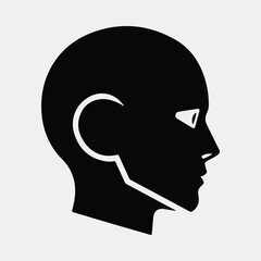 Silhouette of futuristic humanoid head side view black vector illustration