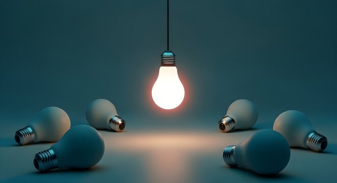 Bright idea shines among others, representing innovation, inspiration, and unique solutions for business growth