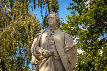 Marble Statue of Johann Wolfgang von Goethe, German Poet, Playwright, Statesman, Scientist, and Philosopher - Close-up with Copyspace