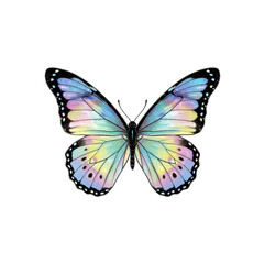 Fototapeta premium Holographic pastel butterfly sticker illustration with vibrant iridescent organic insect wings.