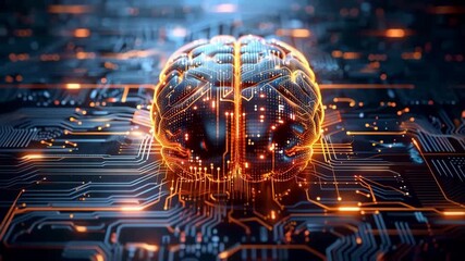 A conceptual image representing the fusion of human intelligence and artificial intelligence with a brain structure illuminated by circuit board patterns - Powered by Adobe