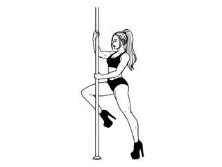 Woman doing Pole Dancing silhouette Illustration design